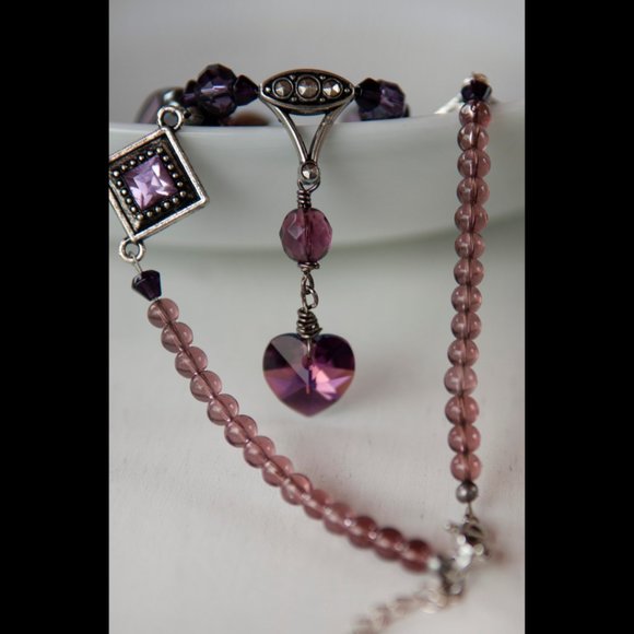 Hand Crafted Jewelry - NEW-Handmade-Purple & Lavender-Swarovski Crystal Heart & Glass Beads